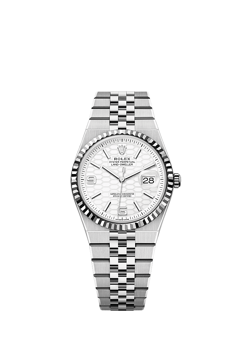 Land-Dweller 36, Oyster, 36 mm, Oystersteel and white gold, Dial : Intense white, honeycomb motif, Rolex
