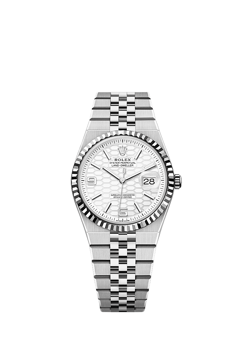 Land-Dweller 36, Oyster, 36 mm, Oystersteel and white gold, Dial : Intense white, honeycomb motif, Rolex