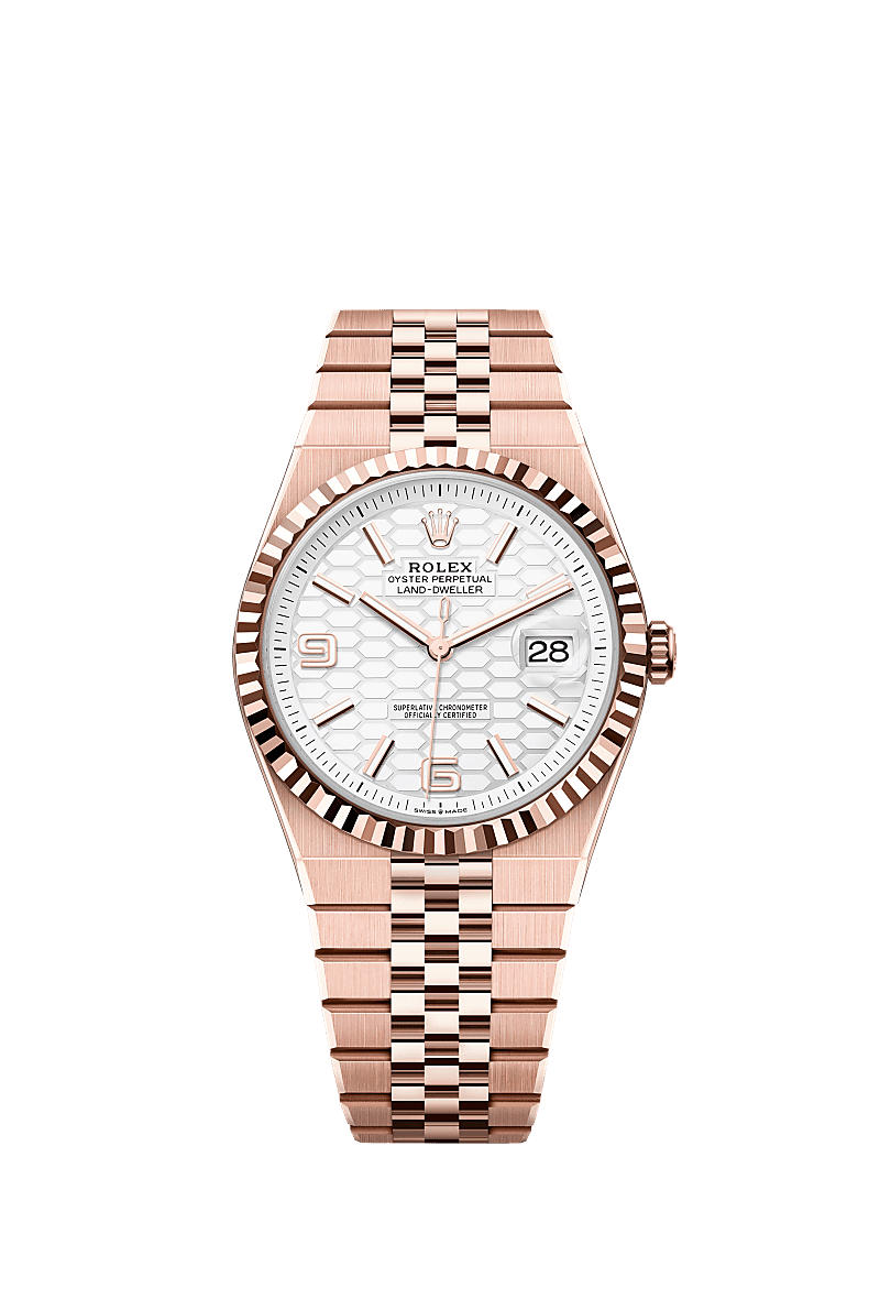Land-Dweller 40, Oyster, 40 mm, różowe złoto Everose, Tarcza : Intensywnie biała, motyw plastra miodu, Rolex