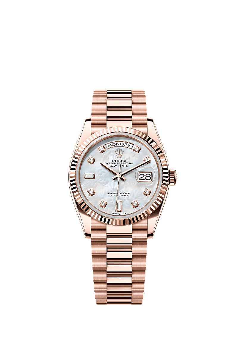 Day-Date 36, Oyster, 36 мм, золото Everose, Циферблат : Белый перламутровый, бриллианты, Rolex