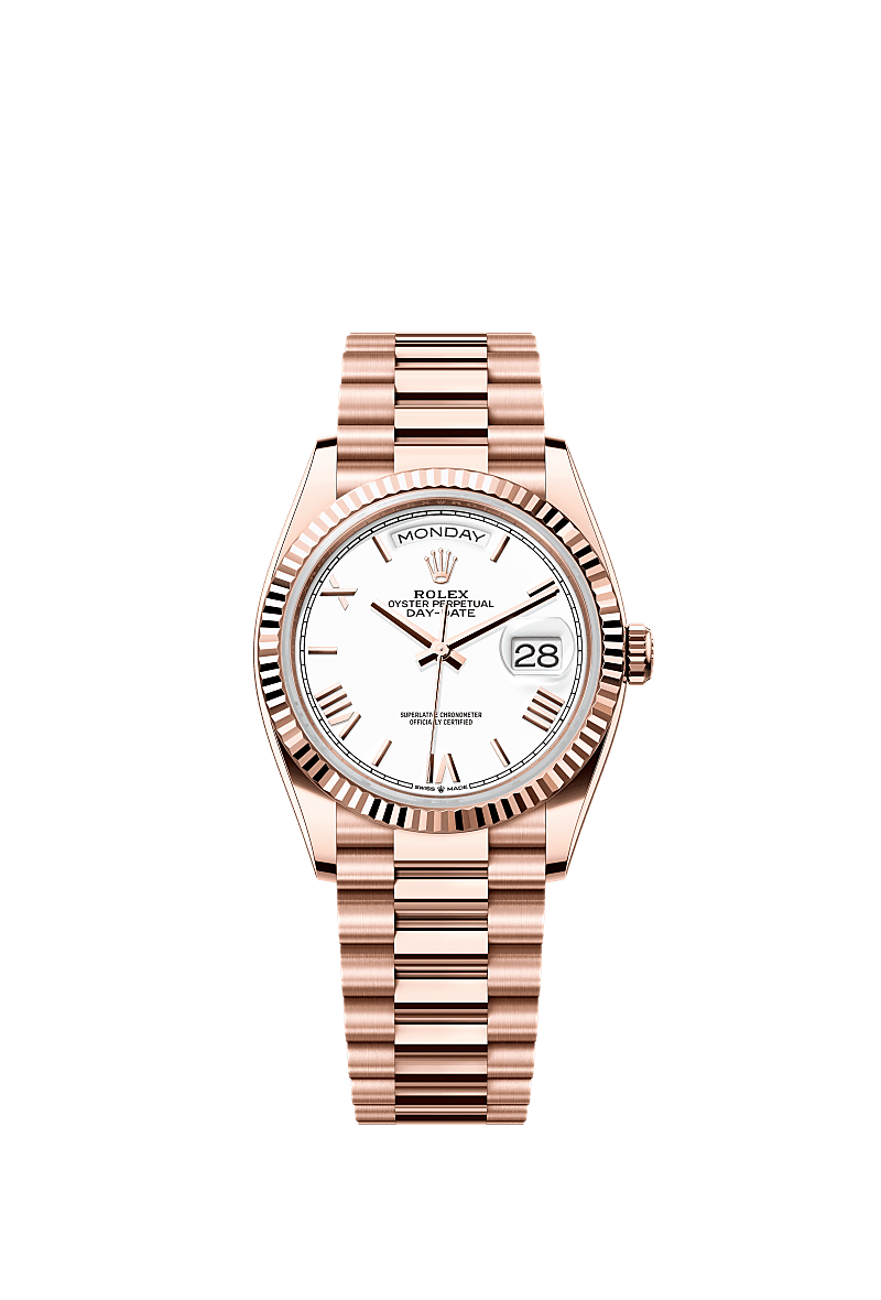 Day-Date 36, Oyster, 36 mm, Everose altın, Kadran : Beyaz, Rolex