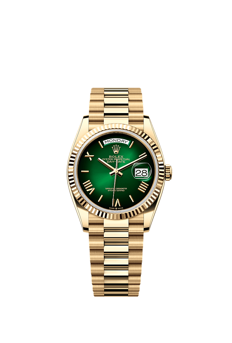 Day-Date 36, Oyster, 36 mm, oro giallo, Quadrante : Verde <i>ombré</i>, Rolex