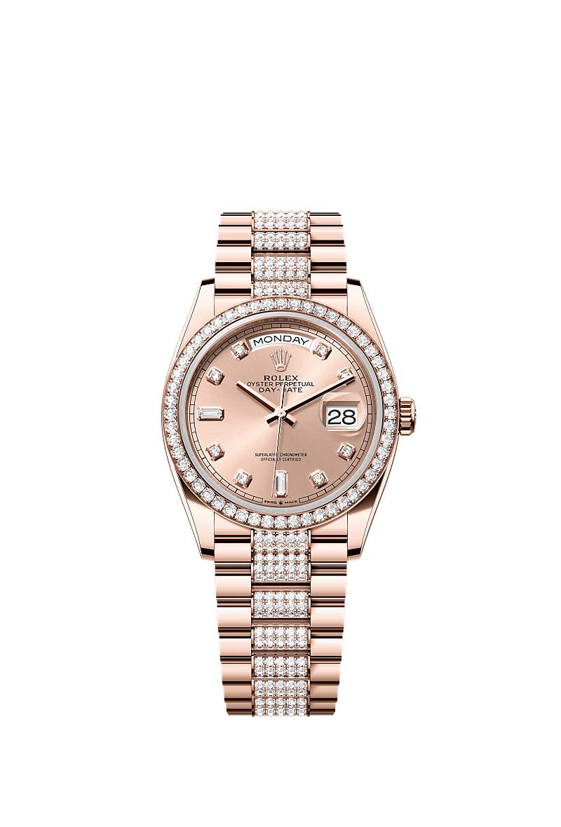 Day-Date 36, Oyster, 36 mm, emas Everose dan berlian, Permukaan : Warna ros dipasangkan dengan berlian, Rolex
