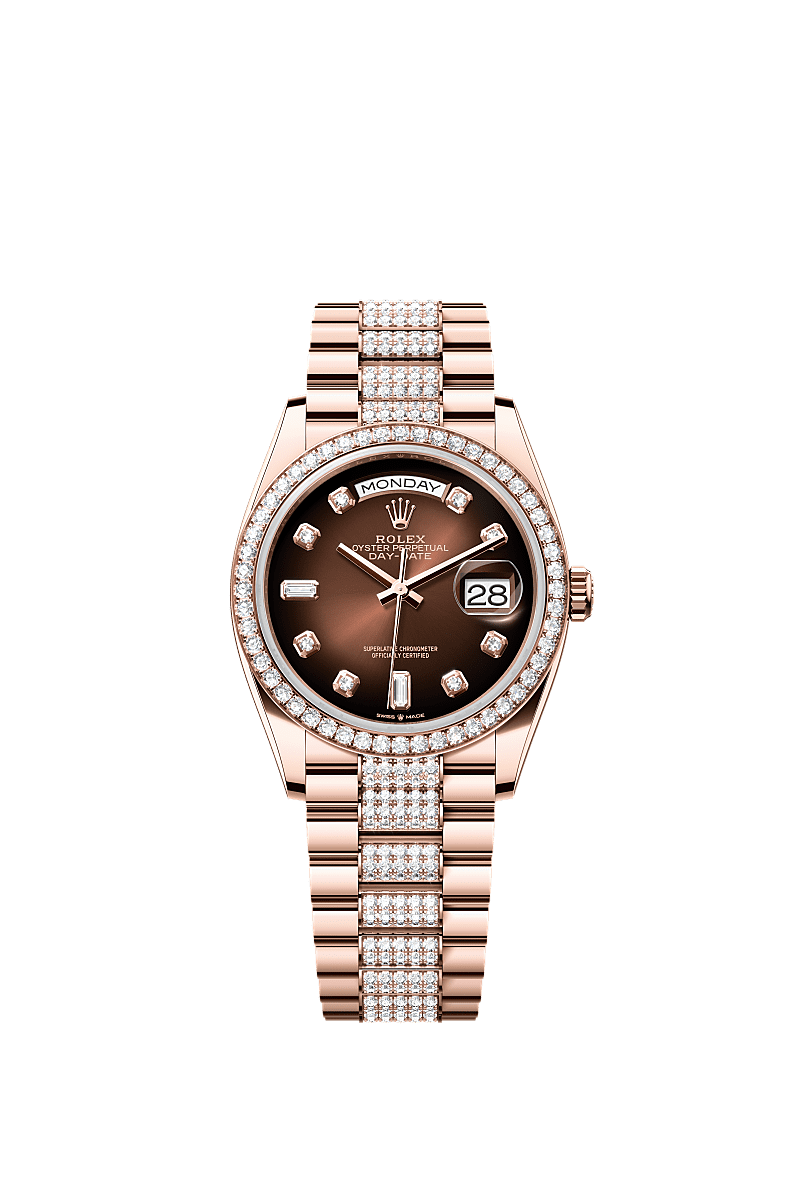 Day-Date 36, Oyster, 36 mm, oro Everose y diamantes, Esfera : Marrón sombreado engastada de diamantes, Rolex
