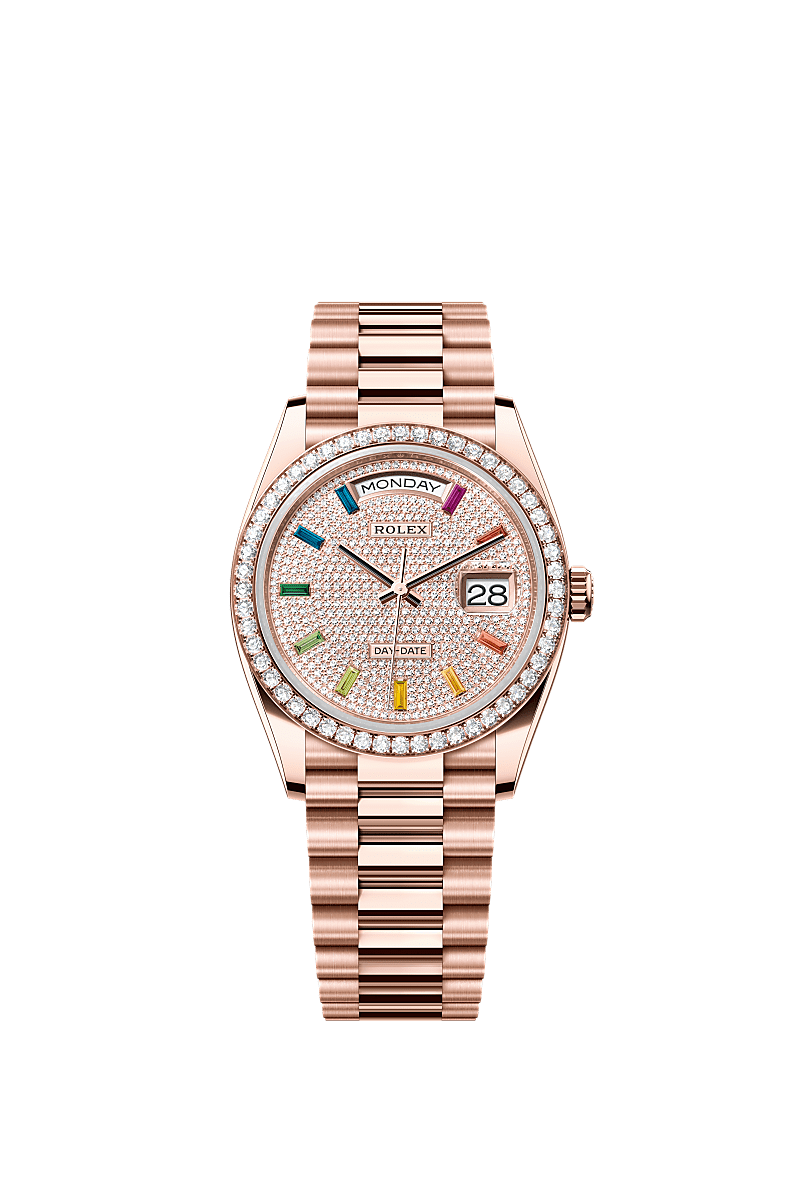 Day-Date 36, Oyster, 36 mm, Everose altın ve pırlanta, Kadran : Pırlanta döşeli, Rolex