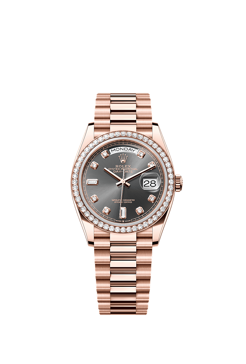 Day-Date 36, Oyster, 36 mm, oro Everose y diamantes, Esfera : Pizarra engastada de diamantes, Rolex