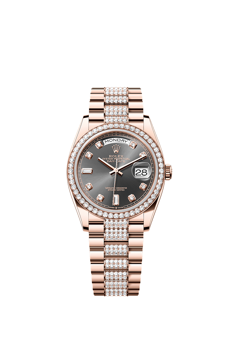 Day-Date 36, Oyster, 36 mm, oro Everose y diamantes, Esfera : Pizarra engastada de diamantes, Rolex