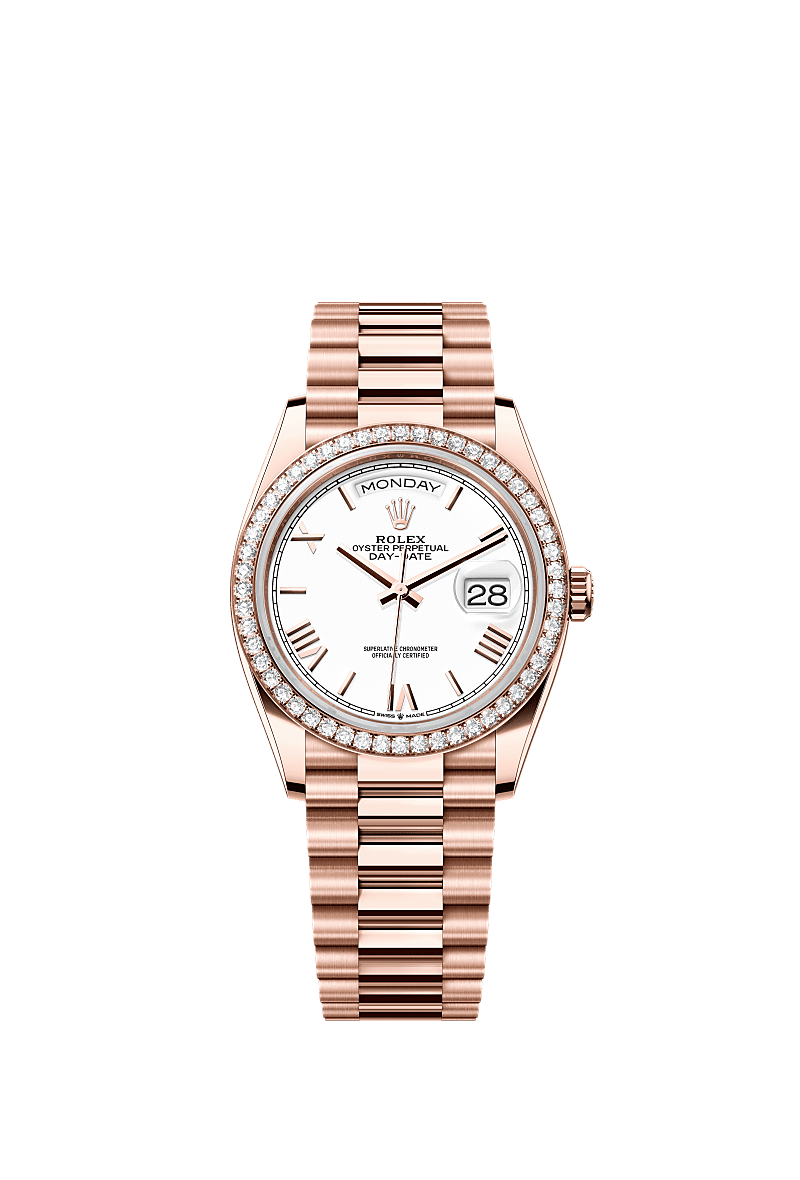 Day-Date 36, اویستر، ٣۶ میلیمتری، طلای اِوررُز و الماس, صفحه : سفید, Rolex