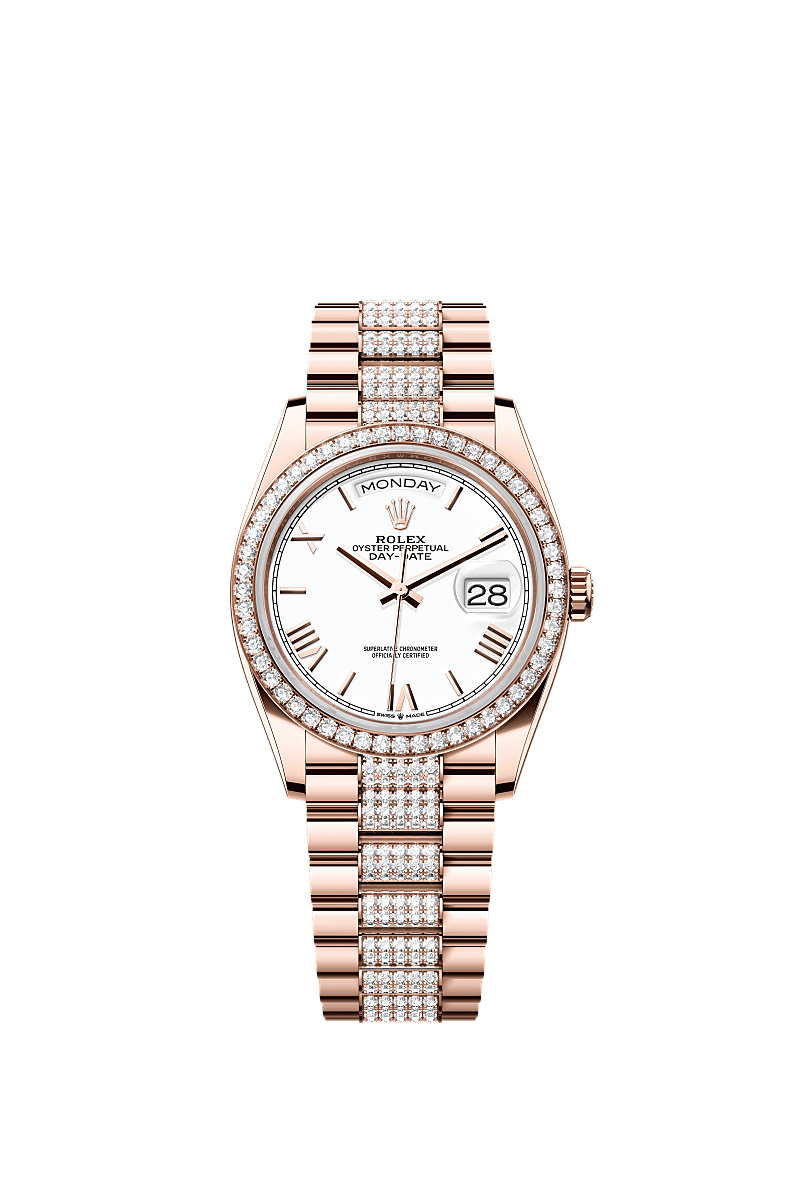 Day-Date 36, Oyster, 36 mm, oro Everose e diamanti, Quadrante : Bianco, Rolex