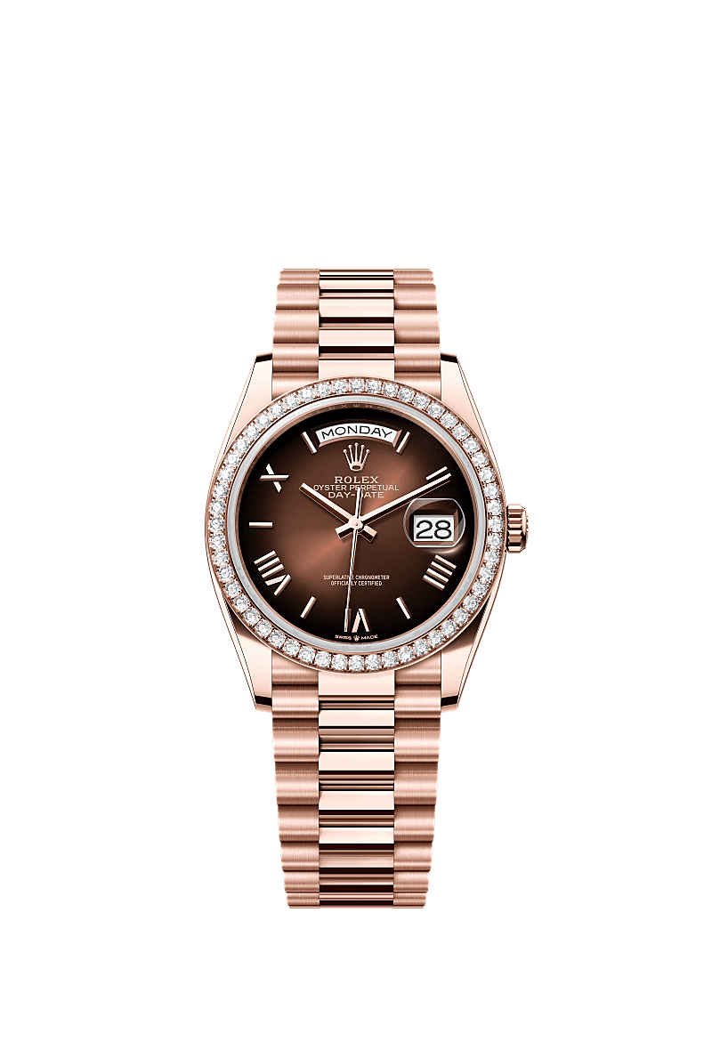 Day-Date 36, Oyster, 36 mm, Everose gold and diamonds, Dial : Brown ombré, Rolex