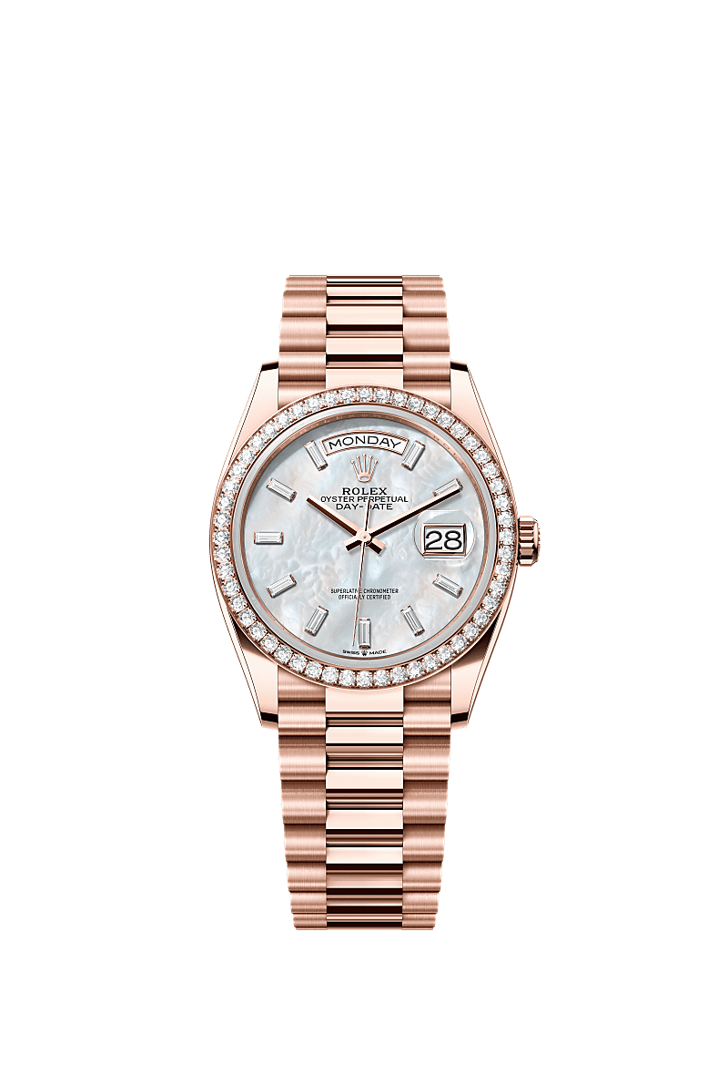 Day-Date 36, اویستر، ٣۶ میلیمتری، طلای اِوررُز و الماس, صفحه : صدفی سفید الماسنشان, Rolex