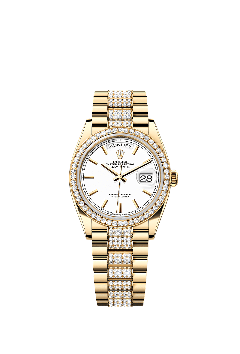 Day-Date 36, اویستر، ۳۶ میلیمتری، طلای زرد و الماس, صفحه : سفید, Rolex