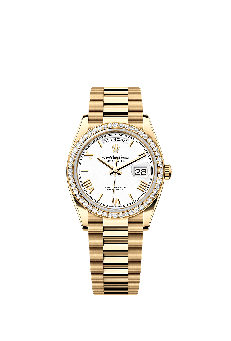 Day-Date 36, Oyster, 36 мм, желтое золото и бриллианты, Циферблат : Белый, Rolex