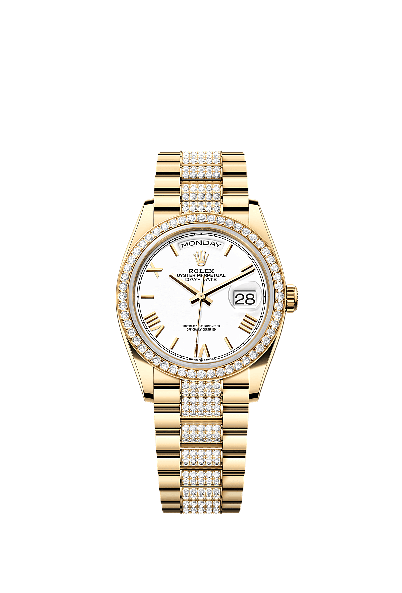 Day-Date 36, Oyster, 36 мм, желтое золото и бриллианты, Циферблат : Белый, Rolex