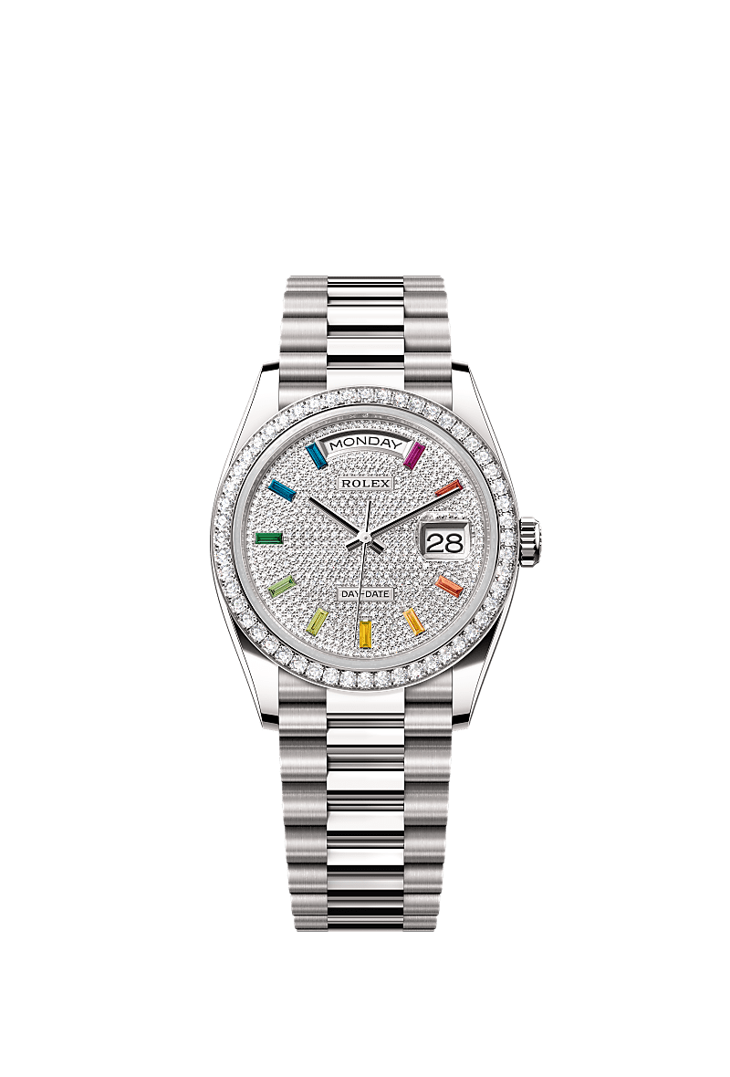 星期日历型 36, 蚝式,36毫米,钻石及白色黄金, 表盘 : 密镶钻石, Rolex