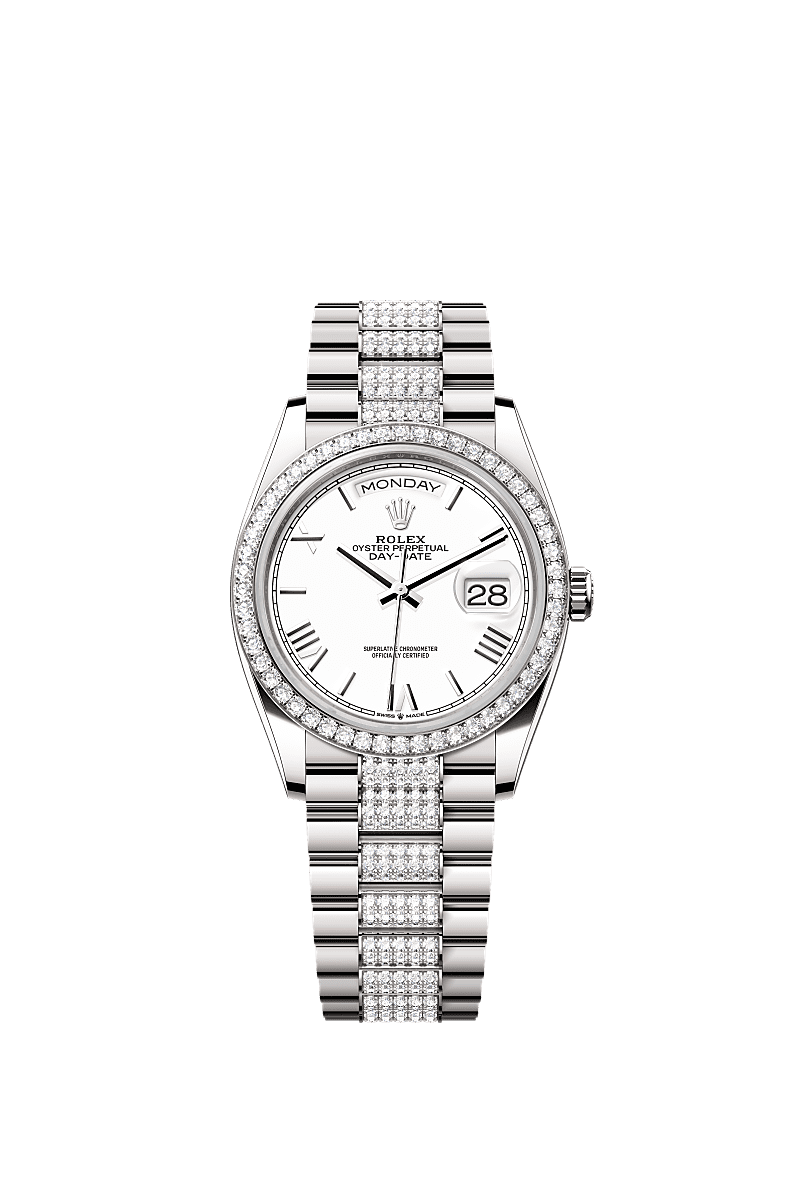 Day-Date 36, Oyster, 36 mm, beyaz altın ve pırlanta, Kadran : Beyaz, Rolex