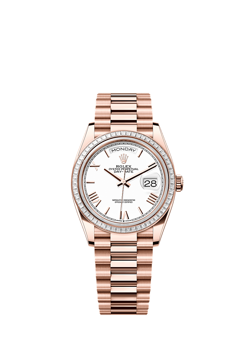 Day-Date 36, Oyster, 36 mm, Everose-Gold mit Diamanten, Zifferblatt : Weiß, Rolex