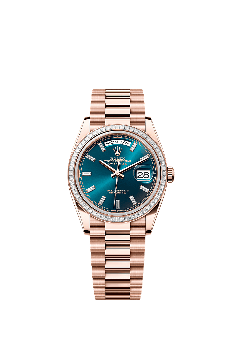Day-Date 36, Oyster, 36 mm, złoto Everose i brylanty, Tarcza : Niebieskozielona, wysadzana brylantami, Rolex