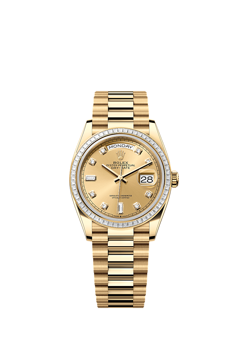 Day-Date 36, Oyster, 36 mm, vàng kim và kim cương, Mặt đồng hồ : Màu champagne nạm kim cương, Rolex