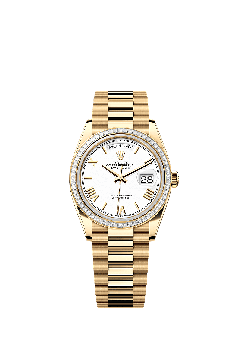 Day-Date 36, Oyster, 36 mm, sarı altın ve pırlanta, Kadran : Beyaz, Rolex
