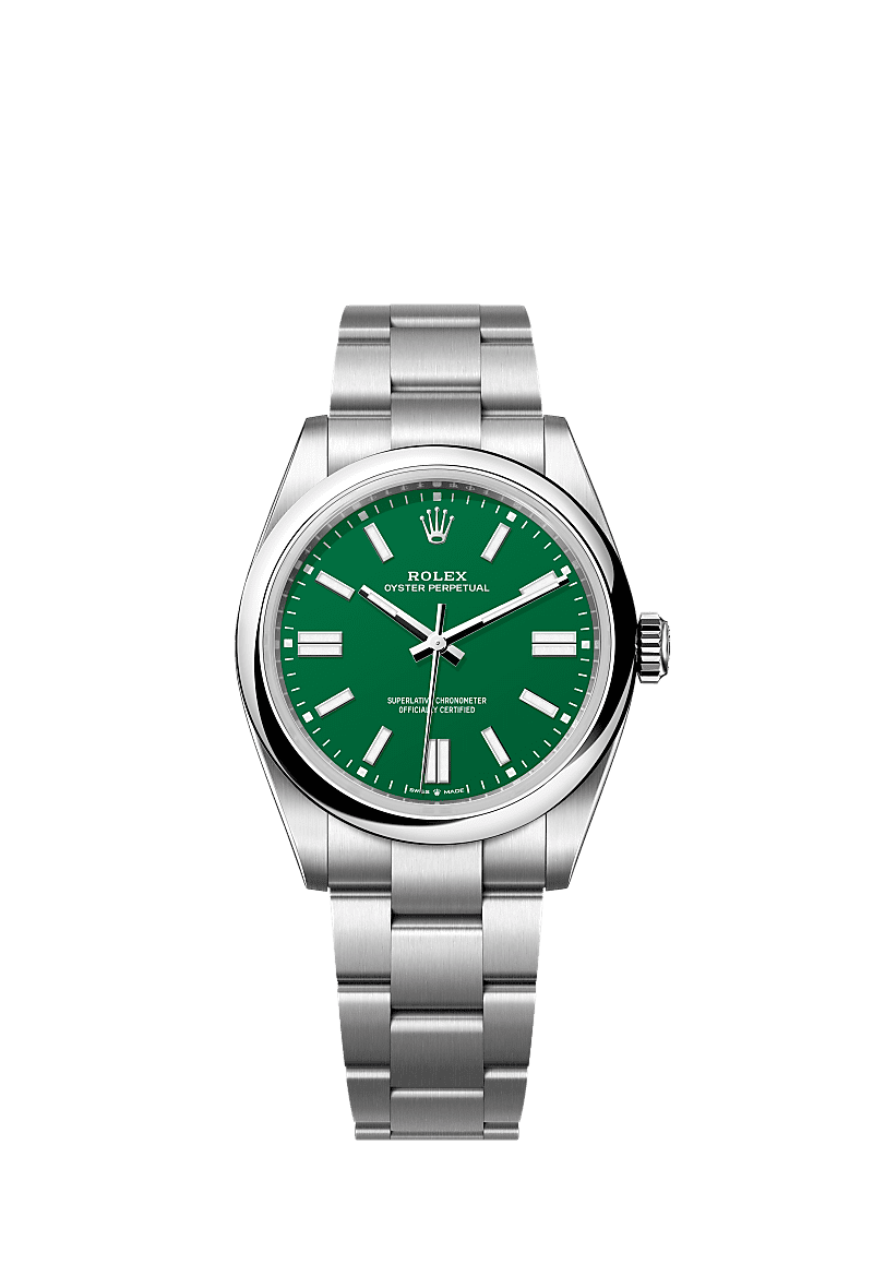 Oyster Perpetual 41, Oyster, 41 mm, stal Oystersteel, Tarcza : Kolor zielony, Rolex
