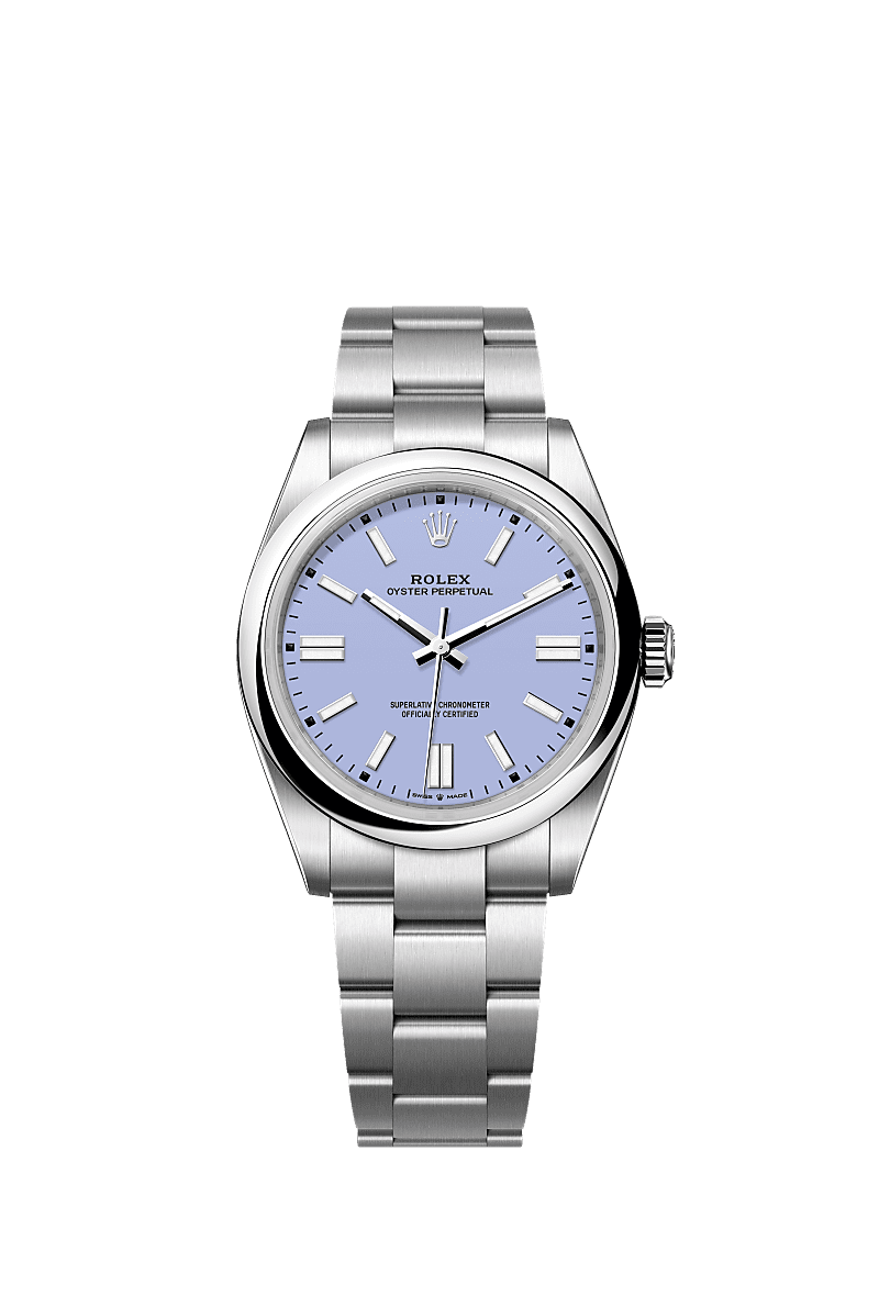 Oyster Perpetual 41, Oyster, 41 mm, Oystersteel, Wijzerplaat : <i>Lavender</i>, Rolex