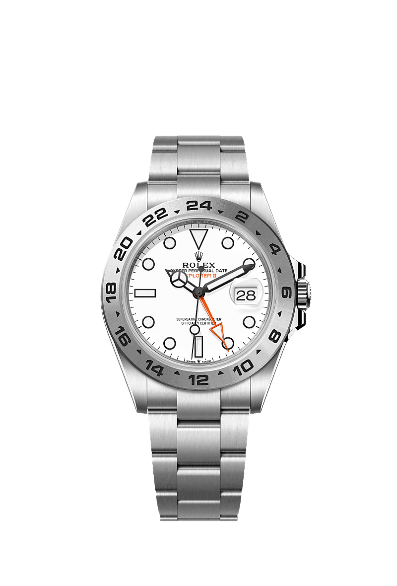 Explorer II, Oyster, 42 mm, Oystersteel, Wijzerplaat : Wit, Rolex