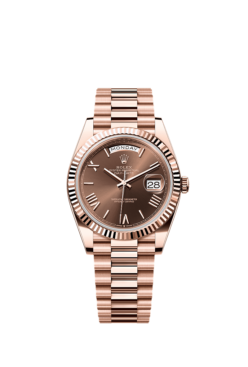 Day-Date 40, Oyster, 40 mm, emas Everose, Permukaan : Coklat, Rolex