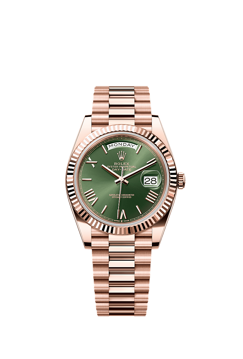 デイデイト 40, オイスター、40 mm、エバーローズゴールド, ダイアル : オリーブグリーン, Rolex