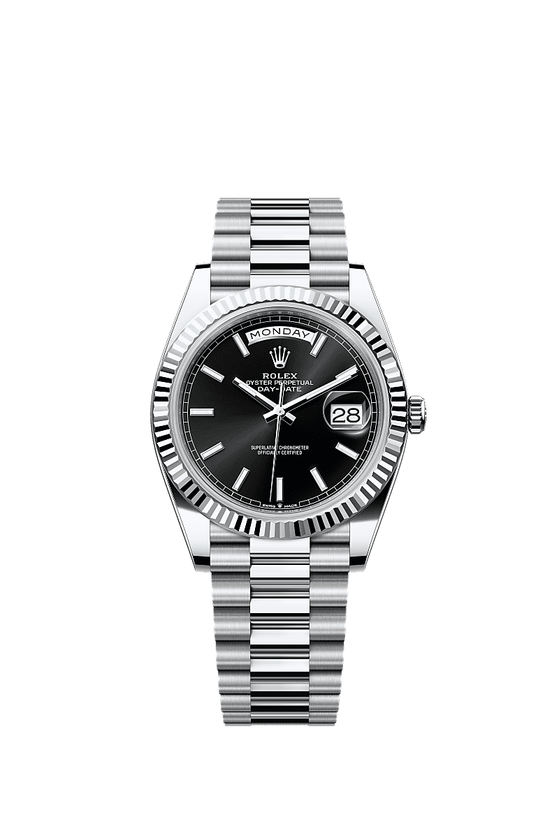 Day-Date 40, Oyster, 40 mm, platina, Wijzerplaat : Helderzwart, Rolex