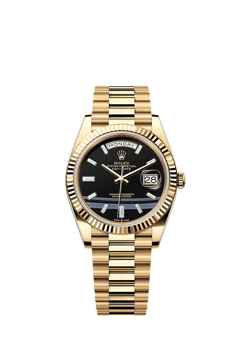 Day-Date 40, Oyster, 40 mm, yellow gold, Dial : Onyx set with diamonds, Rolex