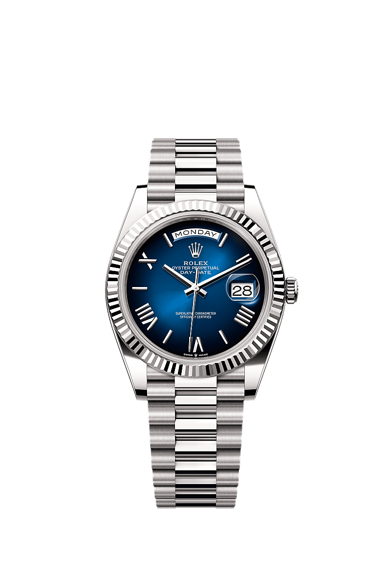 星期日历型 40, 蚝式,40毫米,白色黄金, 表盘 : 渐变蓝色, Rolex