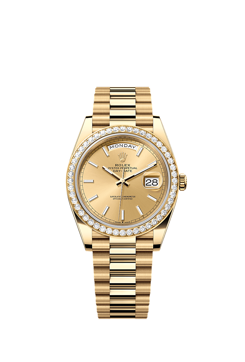 Day-Date 40, Oyster, 40 mm, yellow gold and diamonds, Dial : Champagne-colour, Rolex