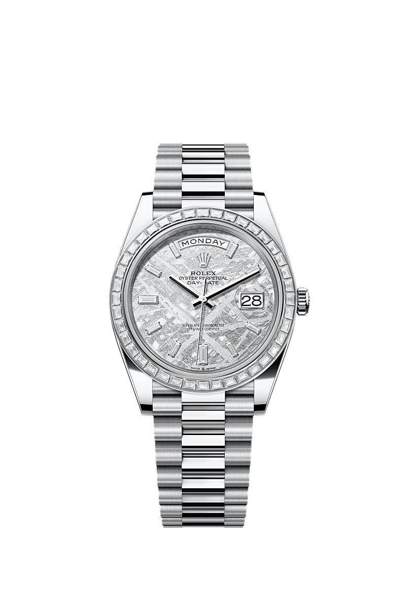 Day-Date 40, Oyster, 40 mm, platin ve pırlanta, Kadran : Pırlantalı meteorit, Rolex