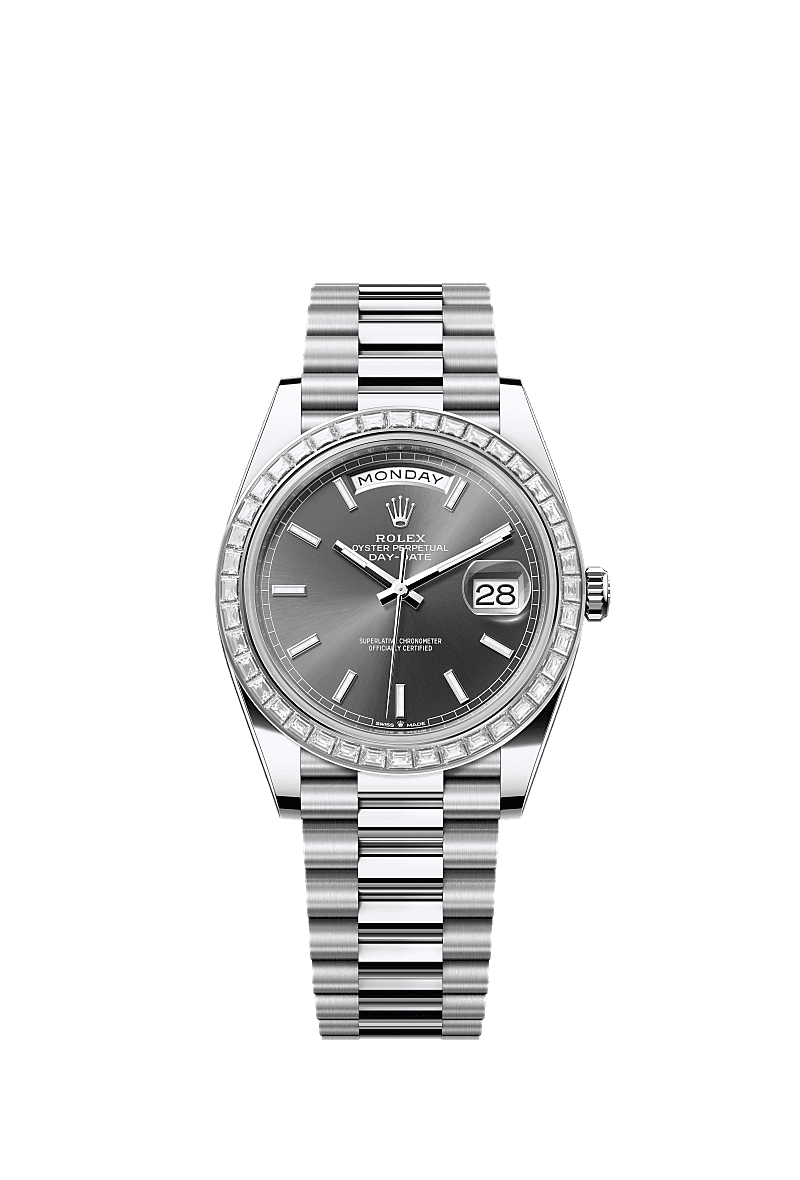 Day-Date 40, Oyster,40 mm, platinum dan berlian, Permukaan : Batu loh, Rolex