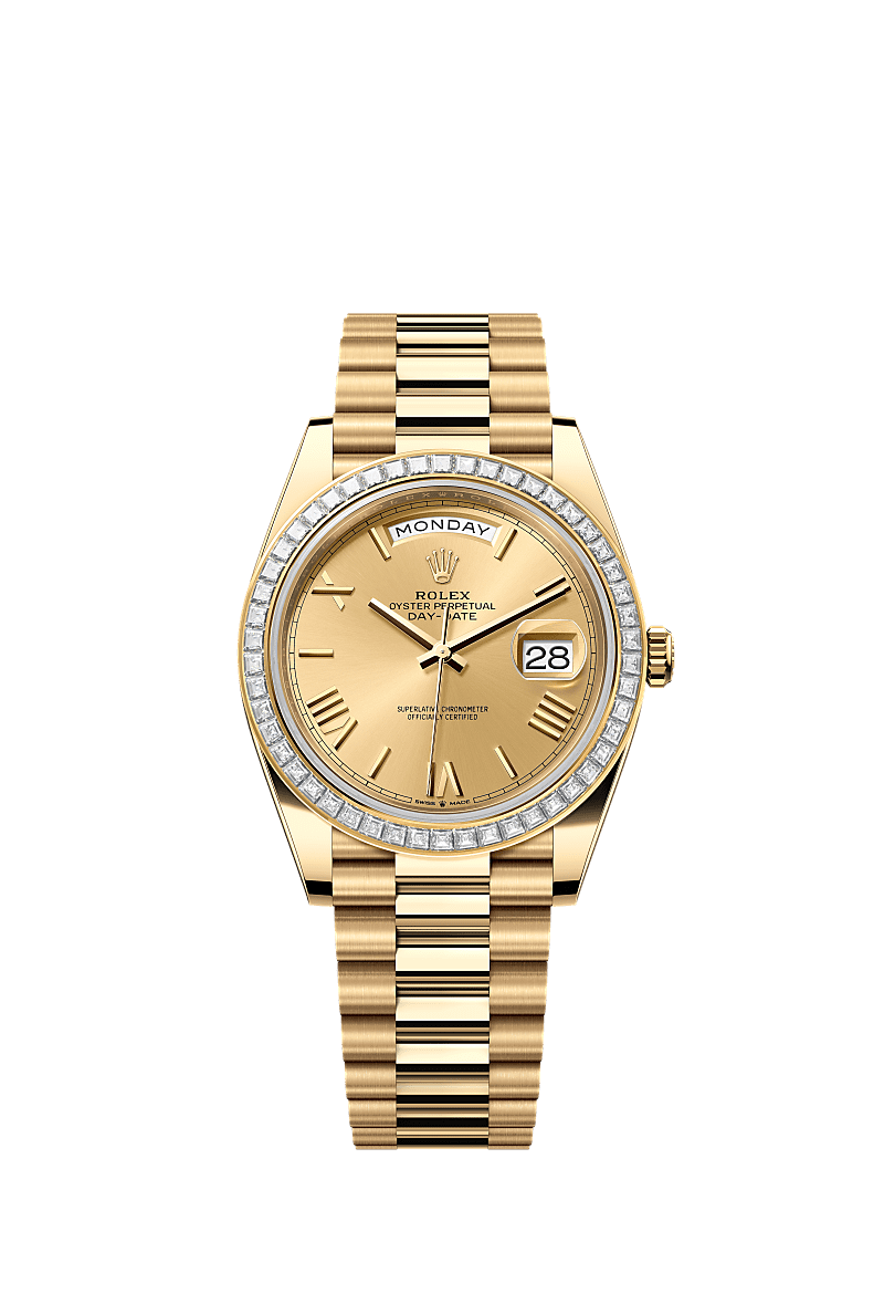 Day-Date 40, Oyster, 40 мм, желтое золото и бриллианты, Циферблат : Цвета шампанского, Rolex