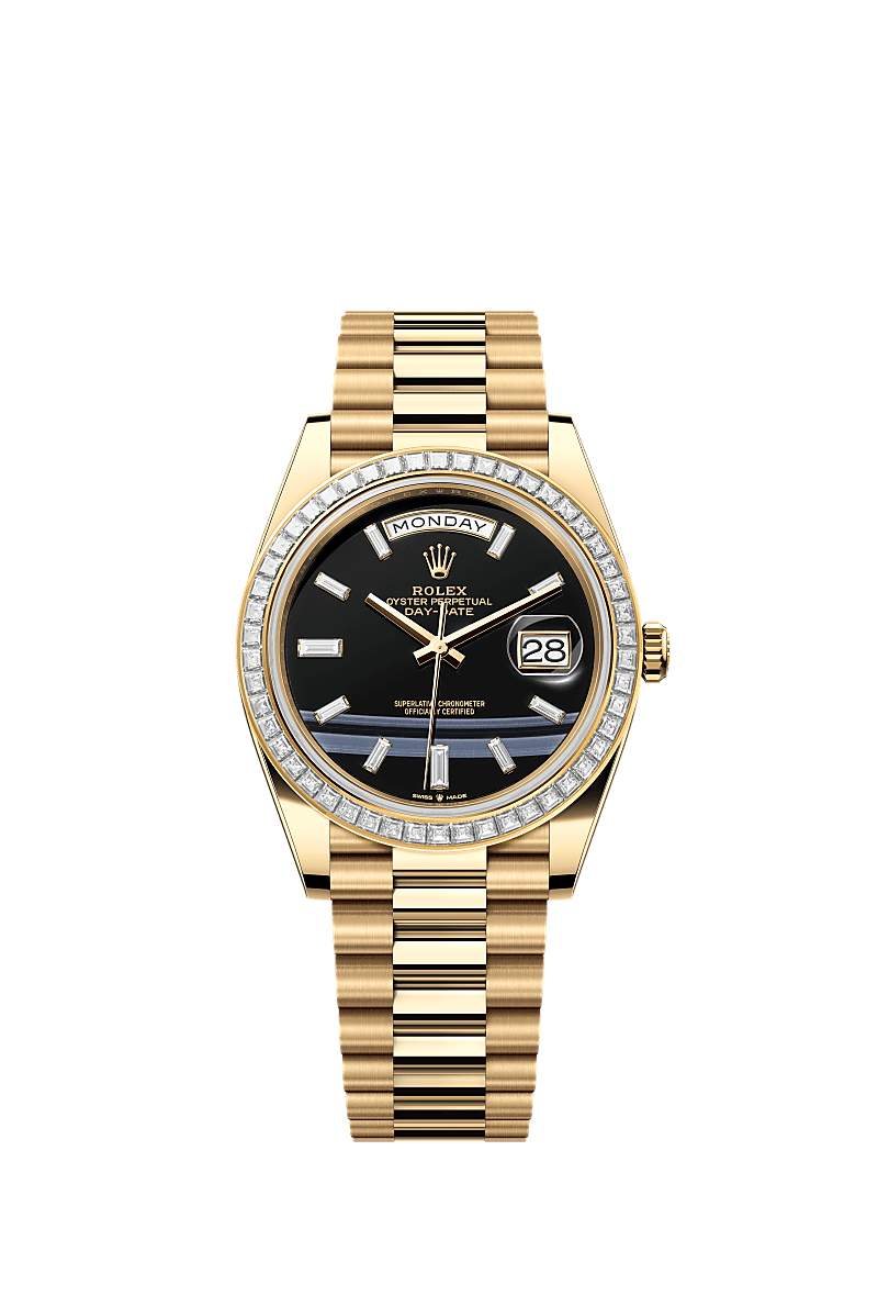 星期日历型 40, 蚝式，40毫米，钻石及黄金, 表盘 : 缟玛瑙，镶钻石, Rolex