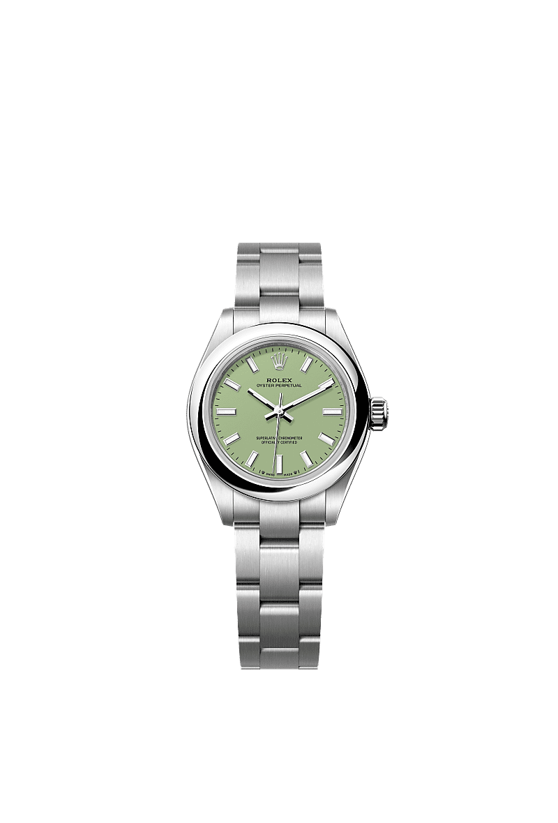 Oyster Perpetual 28, Oyster, 28 mm, acciaio Oystersteel, Quadrante : <i>Pistachio</i>, Rolex