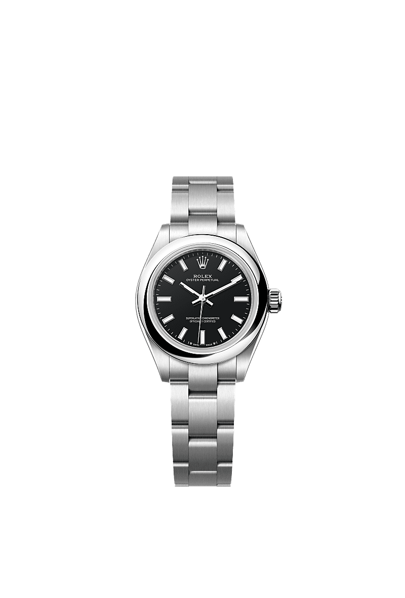 Oyster Perpetual 28, Oyster, 28 mm, stal Oystersteel, Tarcza : Kolor czarny, Rolex