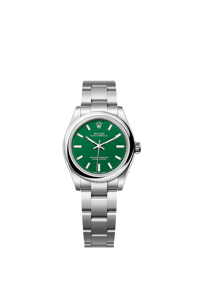 Oyster Perpetual 31, 蠔式，31毫米，蠔式鋼, 錶面 : 綠色, Rolex