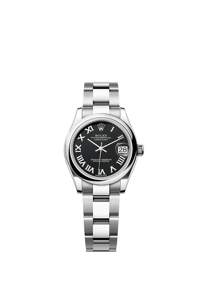 デイトジャスト 31, オイスター、31 mm、オイスタースチール, ダイアル : ブライトブラック, Rolex