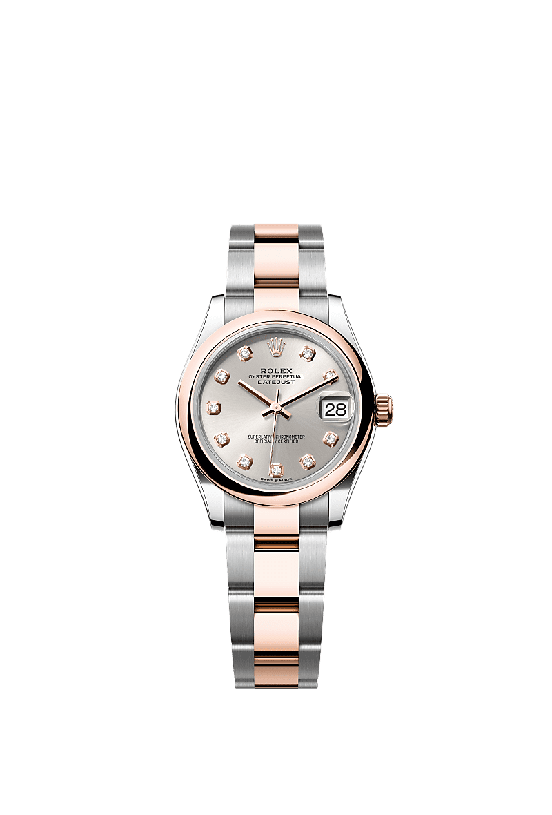 Datejust 31, Oyster, 31 mm, Oystersteel and Everose gold, Dial : Silver set with diamonds, Rolex