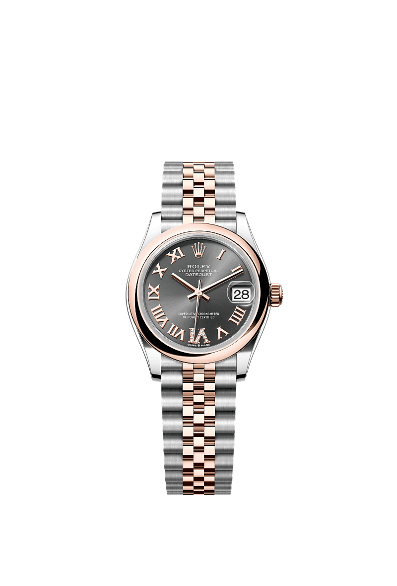 Datejust 31, Oyster, 31 mm, acier Oystersteel et or Everose, Cadran : Ardoise, serti de diamants, Rolex