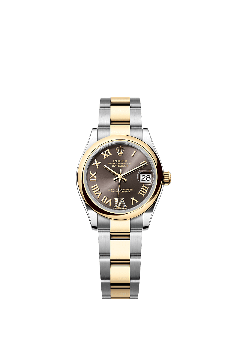 Datejust 31, Oyster, 31 mm, Oystersteel dan emas kuning, Permukaan : Kelabu tua dipasangkan dengan berlian, Rolex