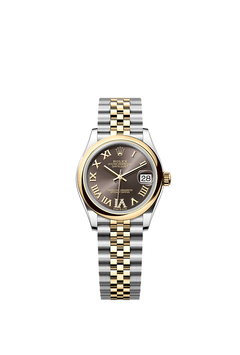 Datejust 31, Oyster, 31 mm, acciaio Oystersteel e oro giallo, Quadrante : Dark grey con diamanti, Rolex