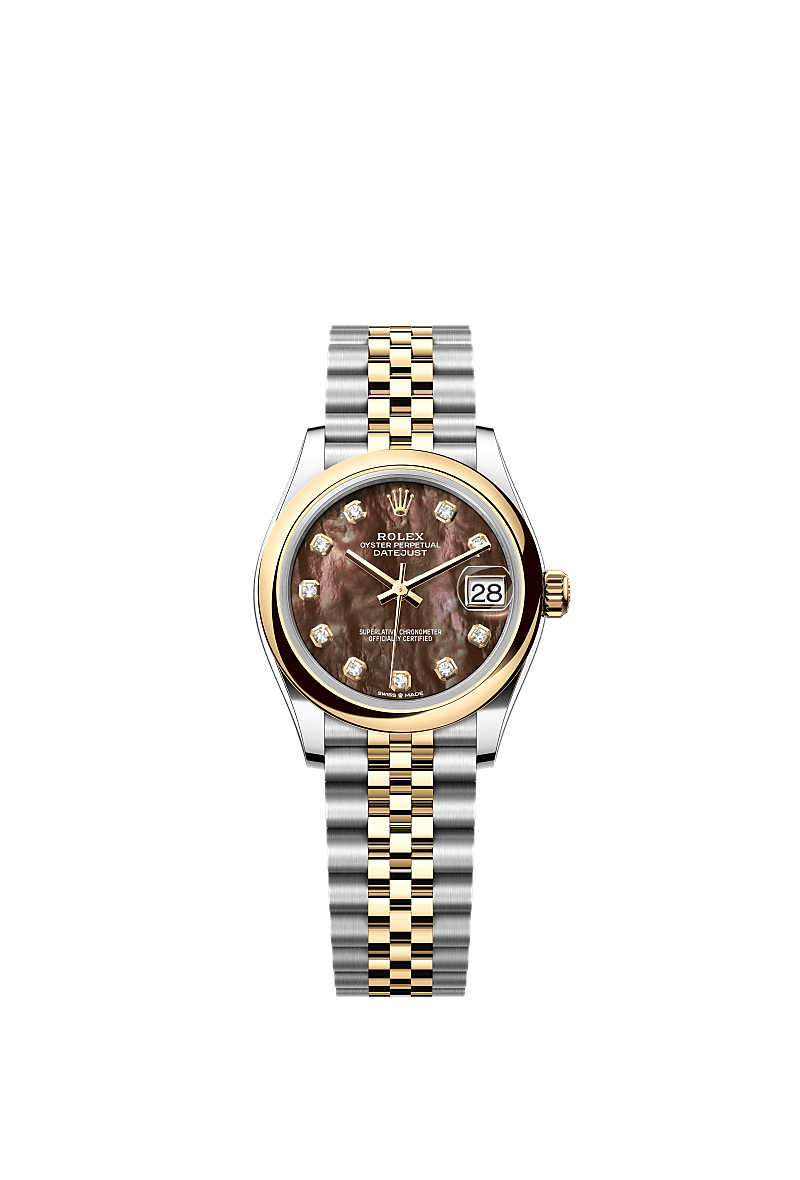 Datejust 31, اویستر، ۳۱ میلیمتری، اویستراستیل و طلای زرد, صفحه : صدفی مشکی الماسنشان, Rolex