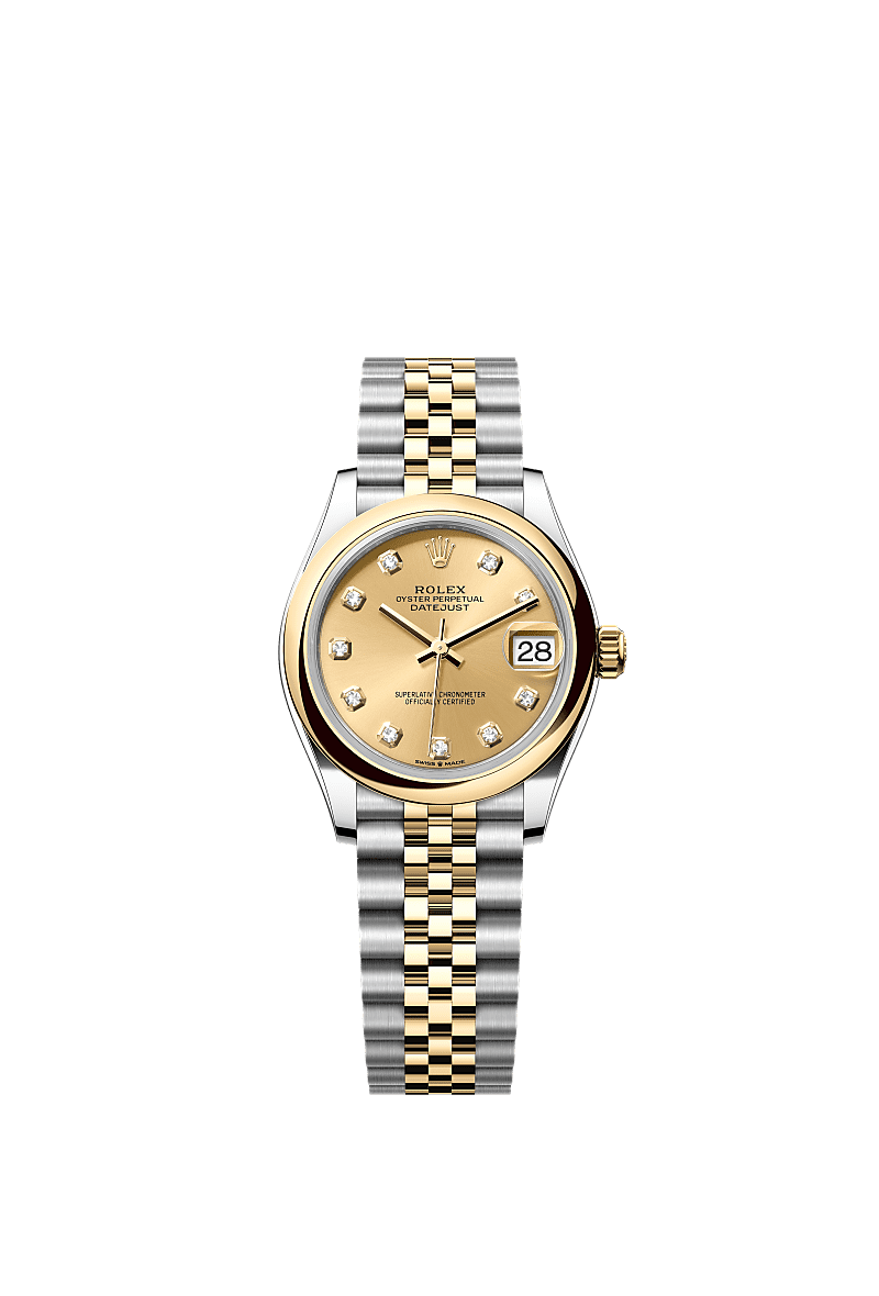 Datejust 31, 蠔式,31毫米,黃金及蠔式鋼, 錶面 : 香檳色,鑲鑽石, Rolex