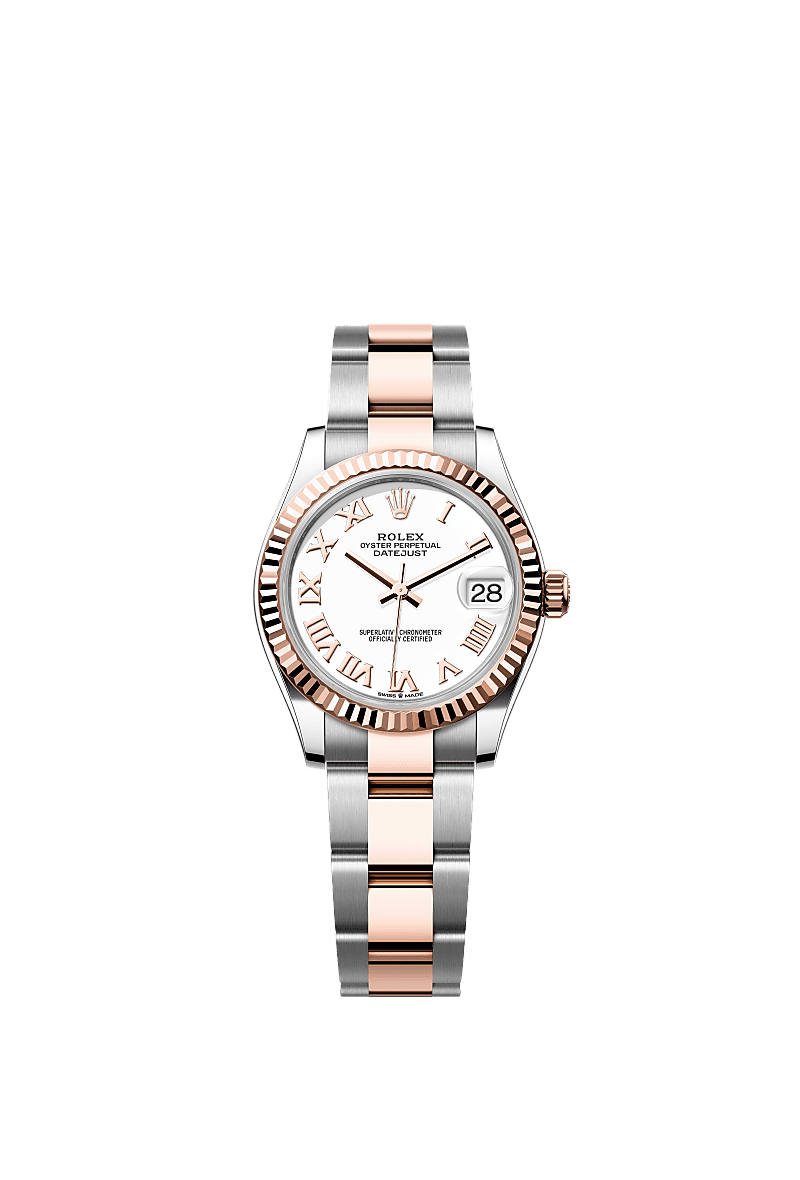Datejust 31, Oyster, 31 mm, Oystersteel dan emas Everose, Permukaan : Putih, Rolex