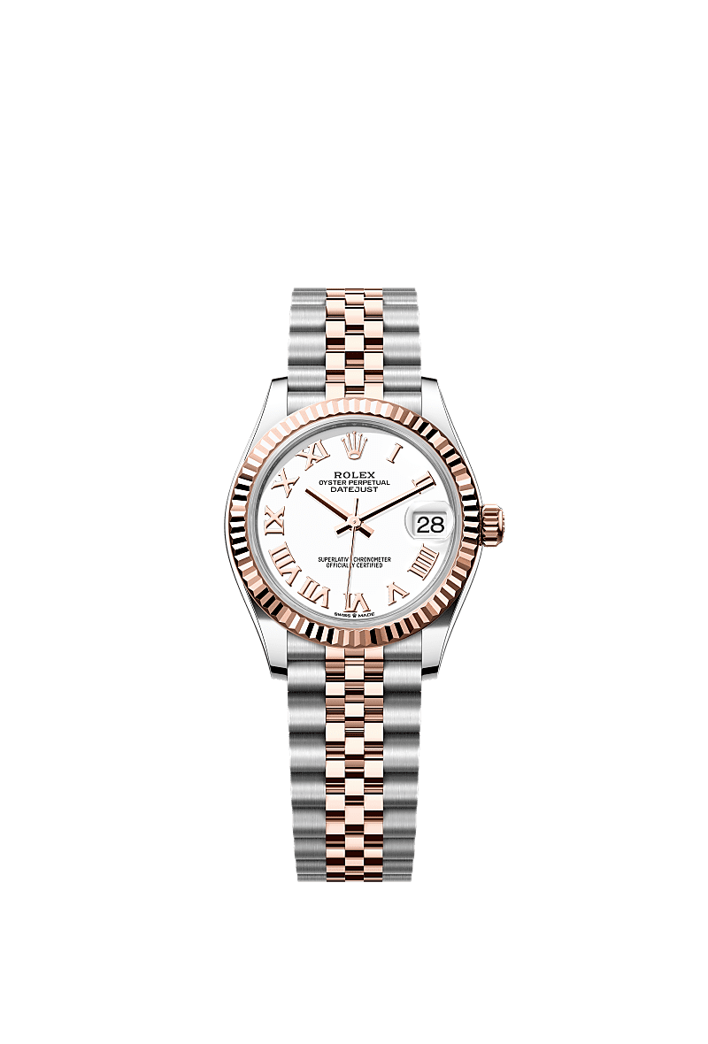 Datejust 31, Oyster, 31 mm, Oystersteel dan emas Everose, Permukaan : Putih, Rolex