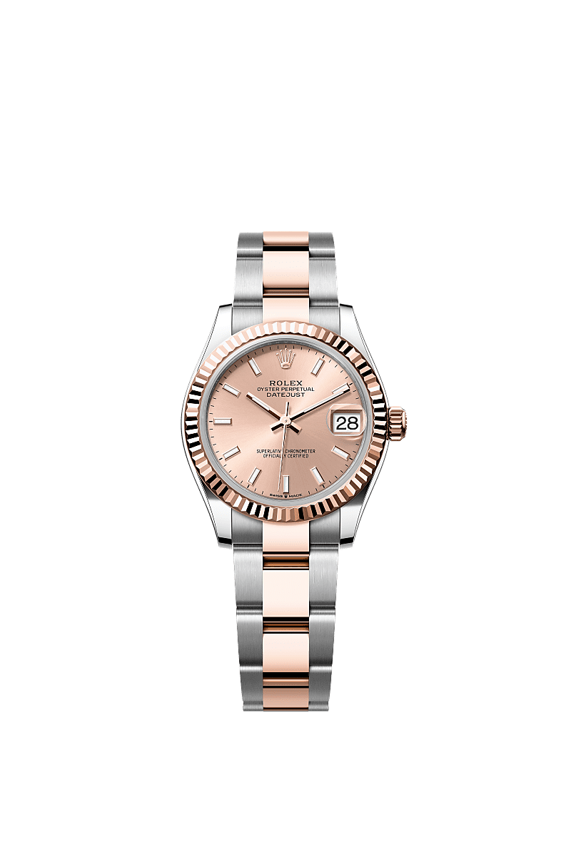 Datejust 31, Oyster, 31 mm, aço Oystersteel e ouro Everose, Mostrador : Cor rosé, Rolex